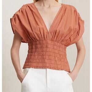NWT Women's A.L.C Luna Top in Rust Burnt Orange Size 6 Ruched Bodice